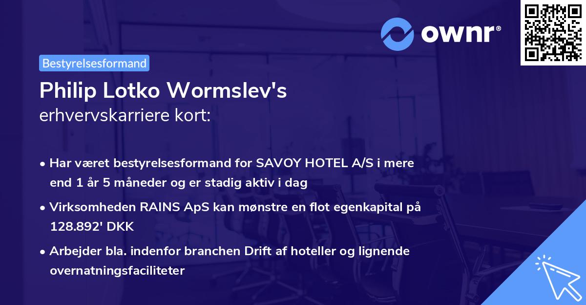 Philip Lotko Wormslev's erhvervskarriere kort