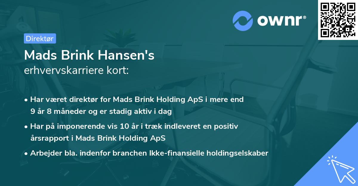 Mads Brink Hansen's erhvervskarriere kort