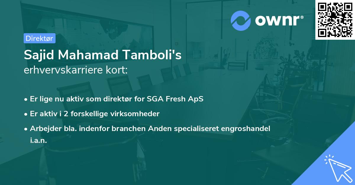 Sajid Mahamad Tamboli's erhvervskarriere kort