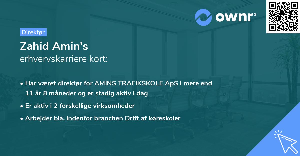 Zahid Amin's erhvervskarriere kort