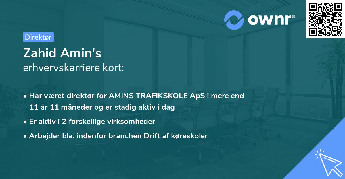 Zahid Amin's erhvervskarriere kort