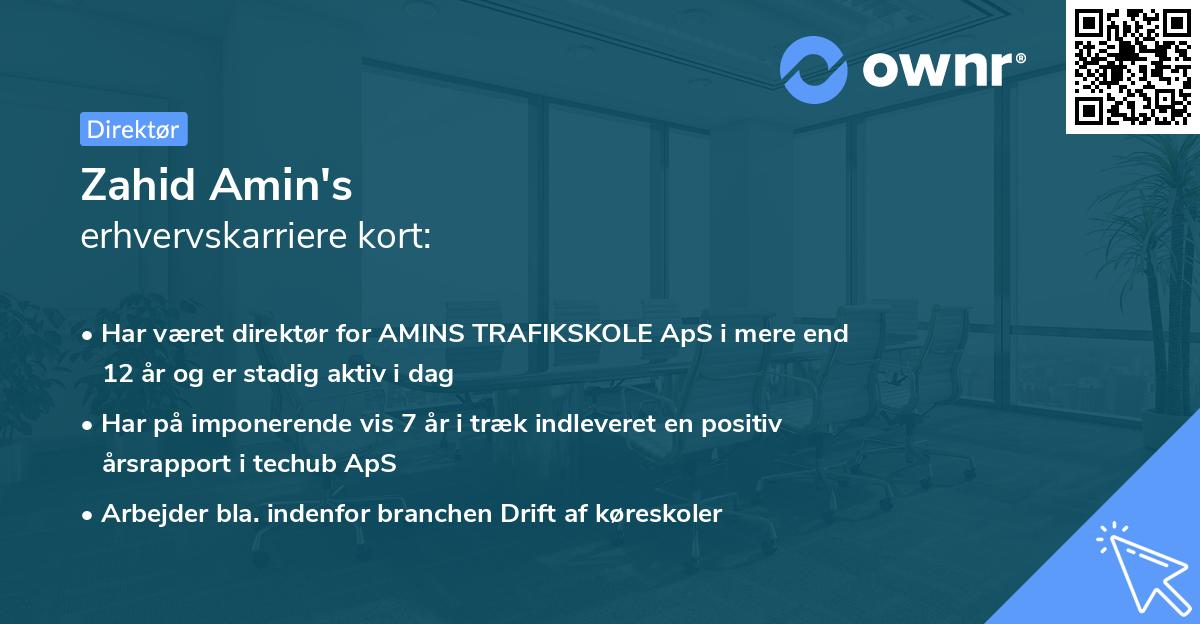 Zahid Amin's erhvervskarriere kort