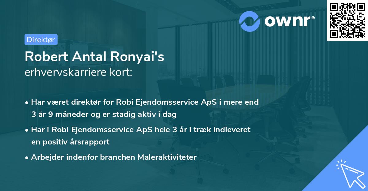 Robert Antal Ronyai's erhvervskarriere kort