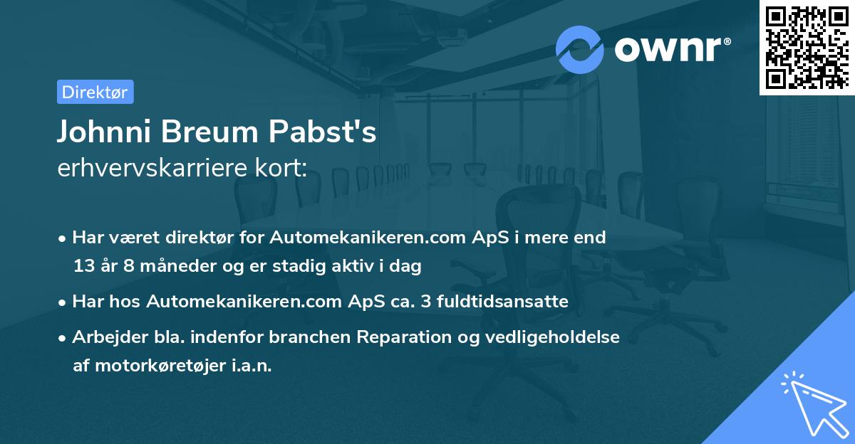 Johnni Breum Pabst's erhvervskarriere kort