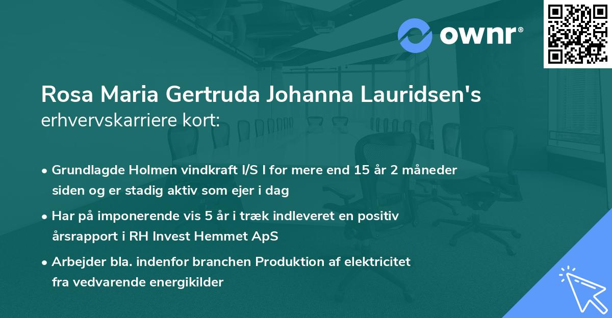 Rosa Maria Gertruda Johanna Lauridsen's erhvervskarriere kort