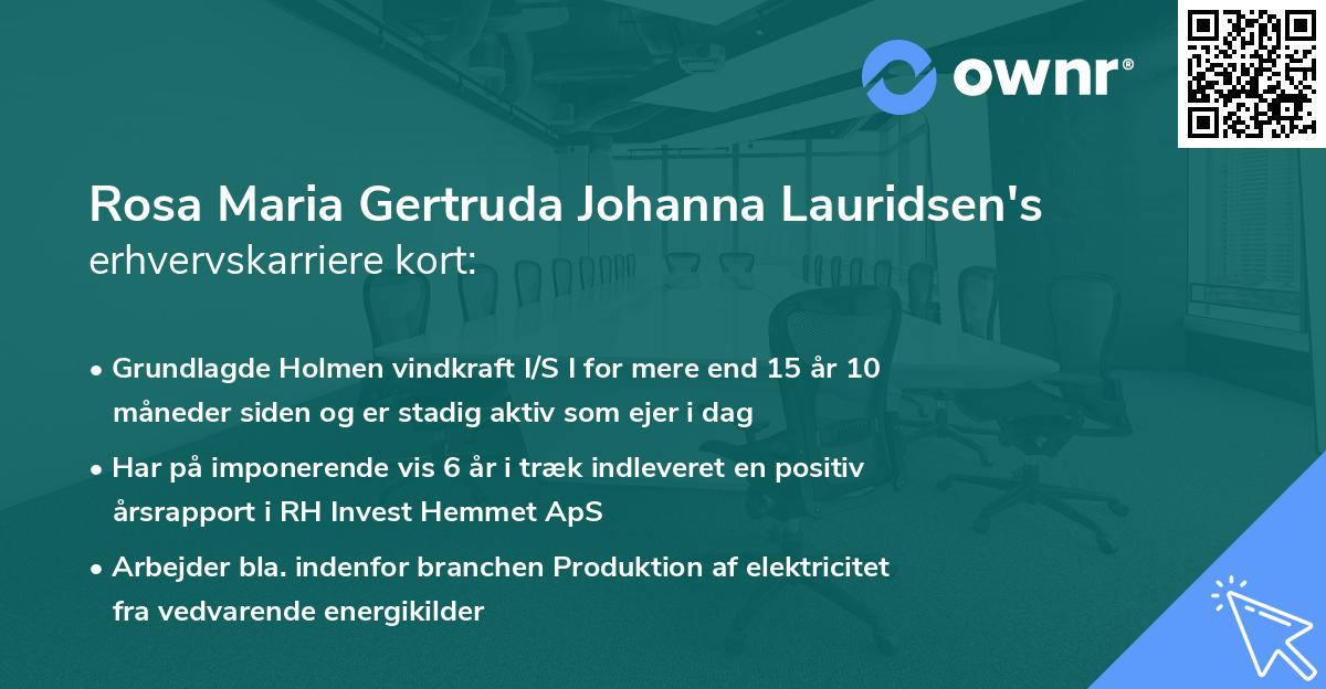 Rosa Maria Gertruda Johanna Lauridsen's erhvervskarriere kort