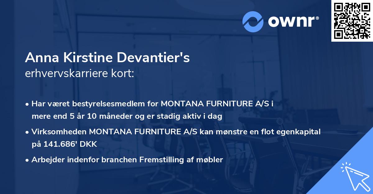 Anna Kirstine Devantier's erhvervskarriere kort