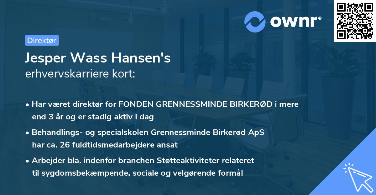 Jesper Wass Hansen's erhvervskarriere kort