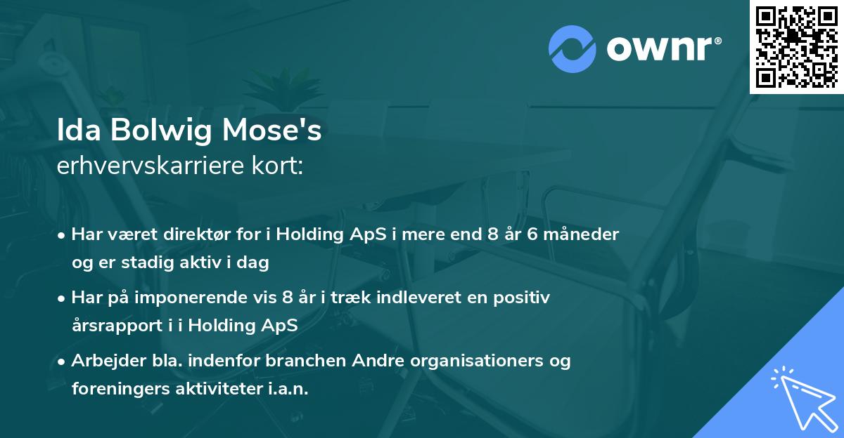Ida Bolwig Mose's erhvervskarriere kort