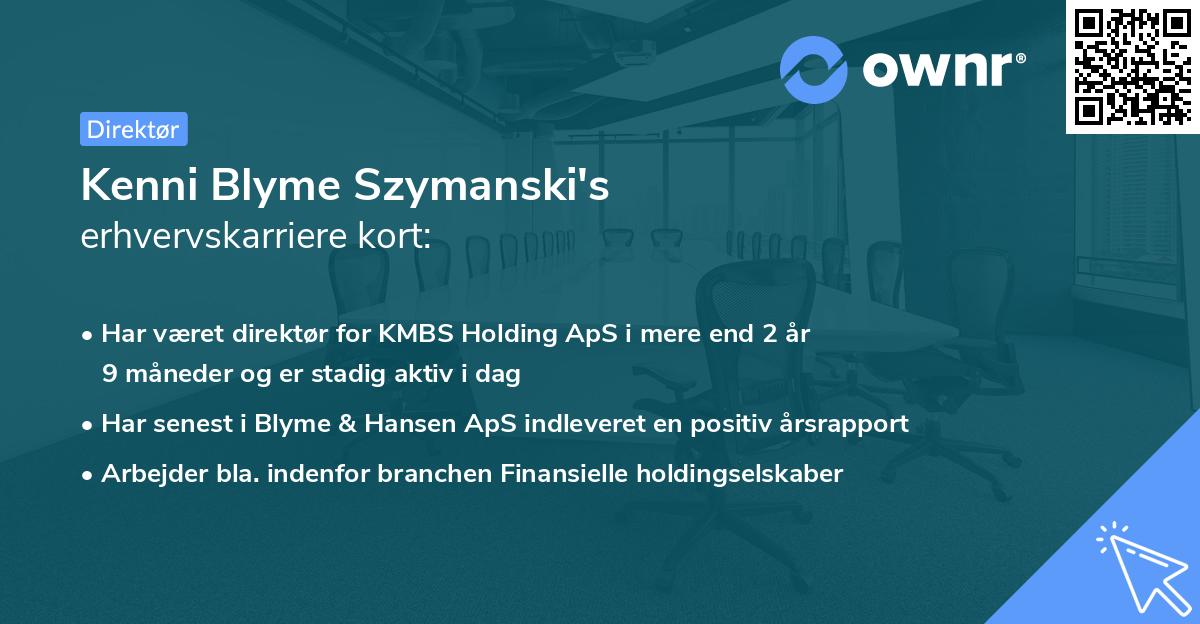 Kenni Blyme Szymanski's erhvervskarriere kort