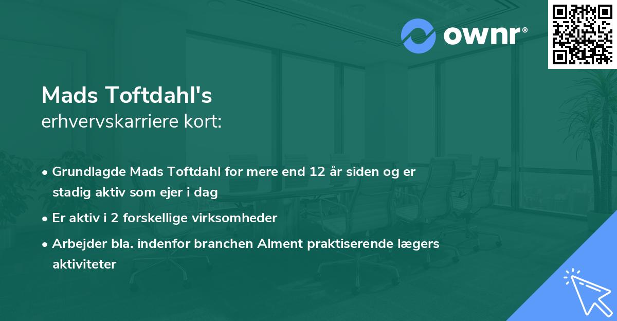 Mads Toftdahl's erhvervskarriere kort