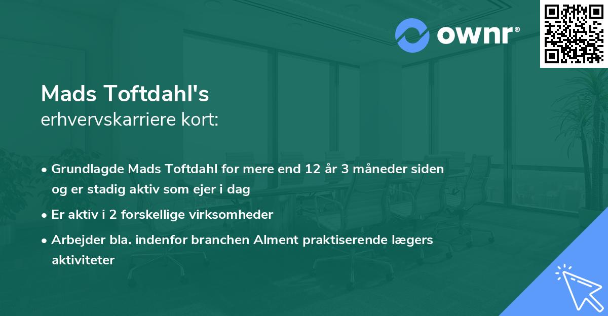 Mads Toftdahl's erhvervskarriere kort