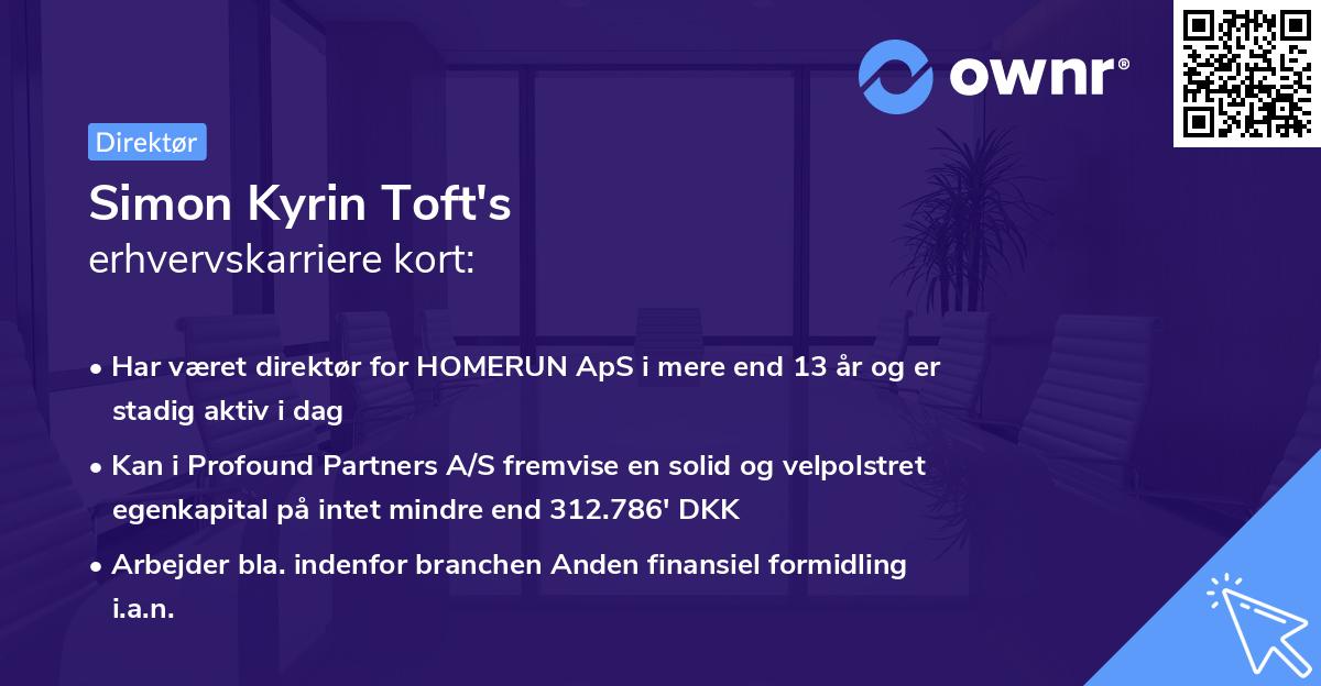 Simon Kyrin Toft's erhvervskarriere kort