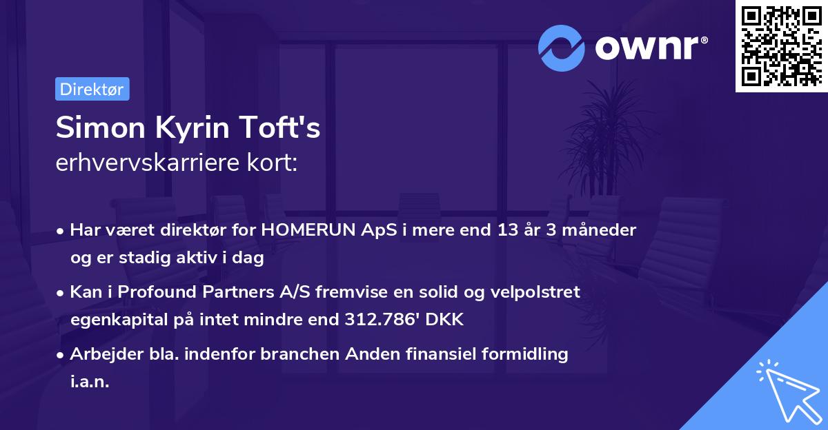 Simon Kyrin Toft's erhvervskarriere kort