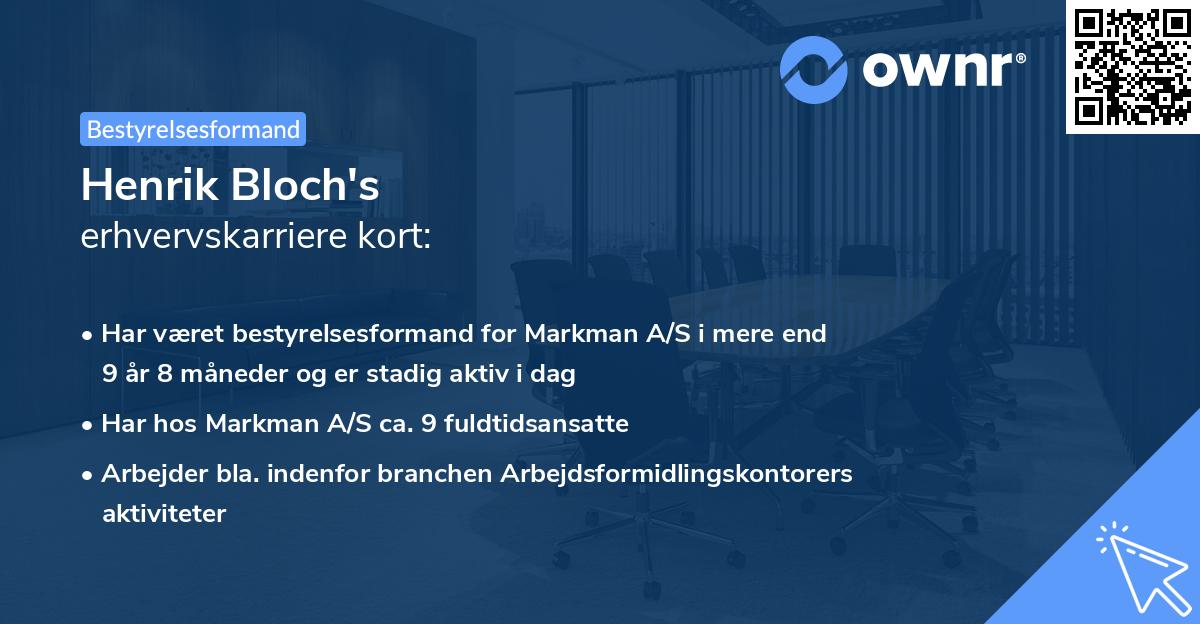 Henrik Bloch's erhvervskarriere kort