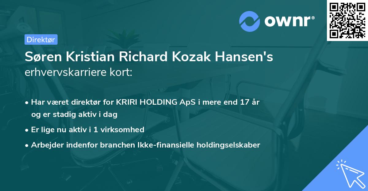 Søren Kristian Richard Kozak Hansen's erhvervskarriere kort