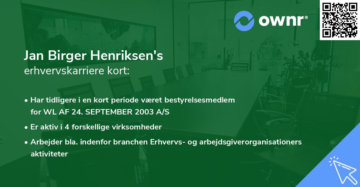 Jan Birger Henriksen's erhvervskarriere kort