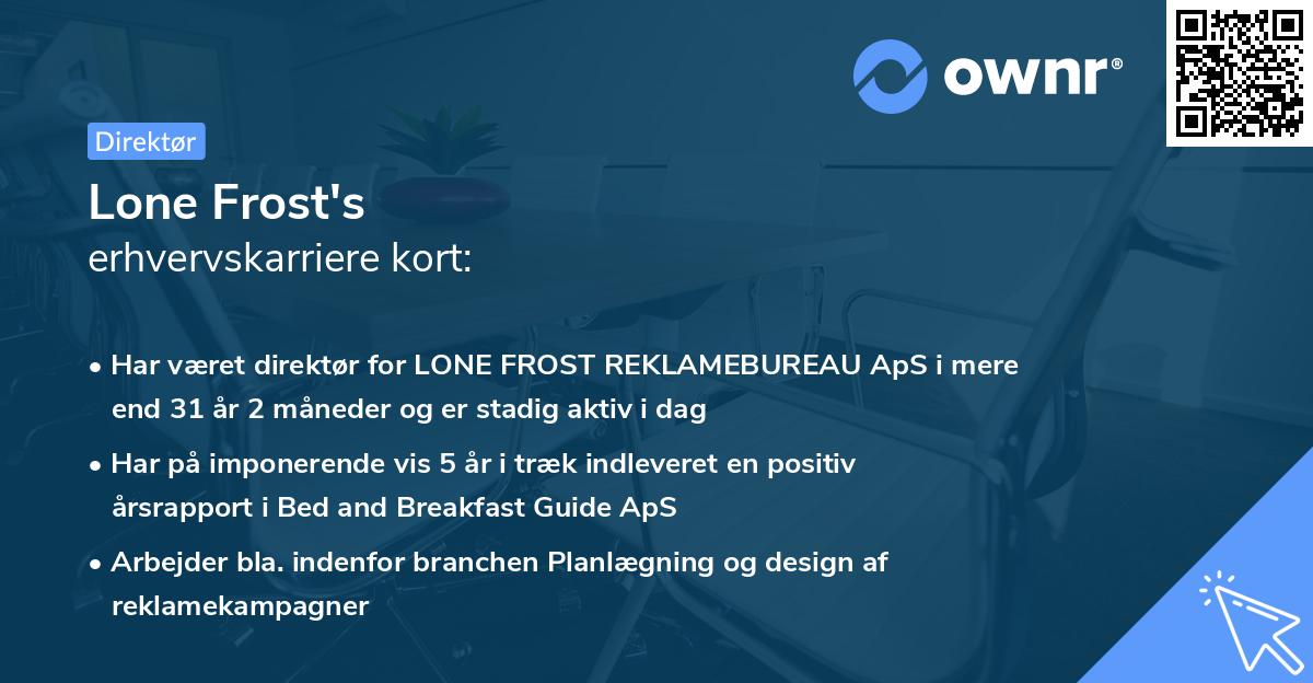 Lone Frost's erhvervskarriere kort