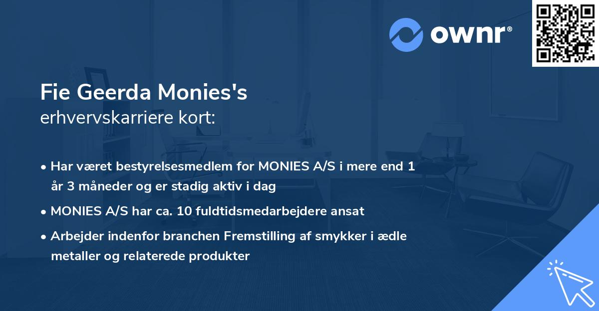 Fie Geerda Monies's erhvervskarriere kort