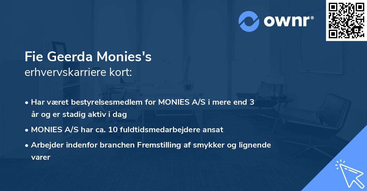 Fie Geerda Monies's erhvervskarriere kort