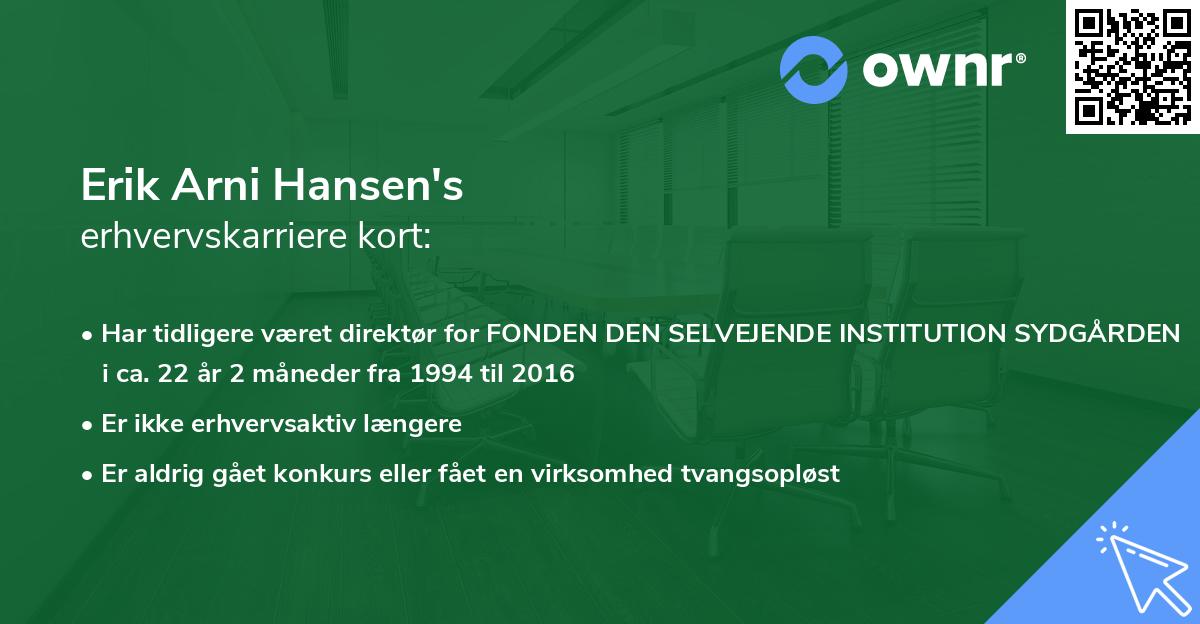 Erik Arni Hansen's erhvervskarriere kort