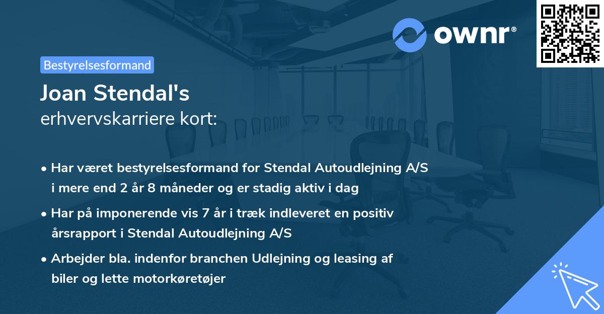 Joan Stendal's erhvervskarriere kort