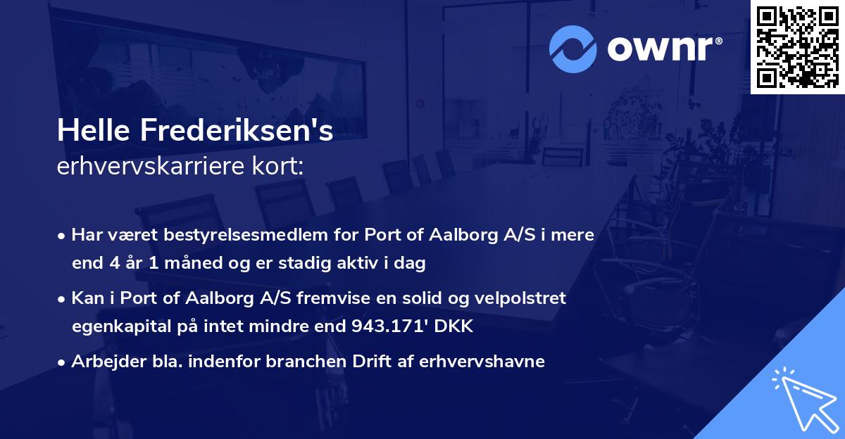 Helle Frederiksen's erhvervskarriere kort