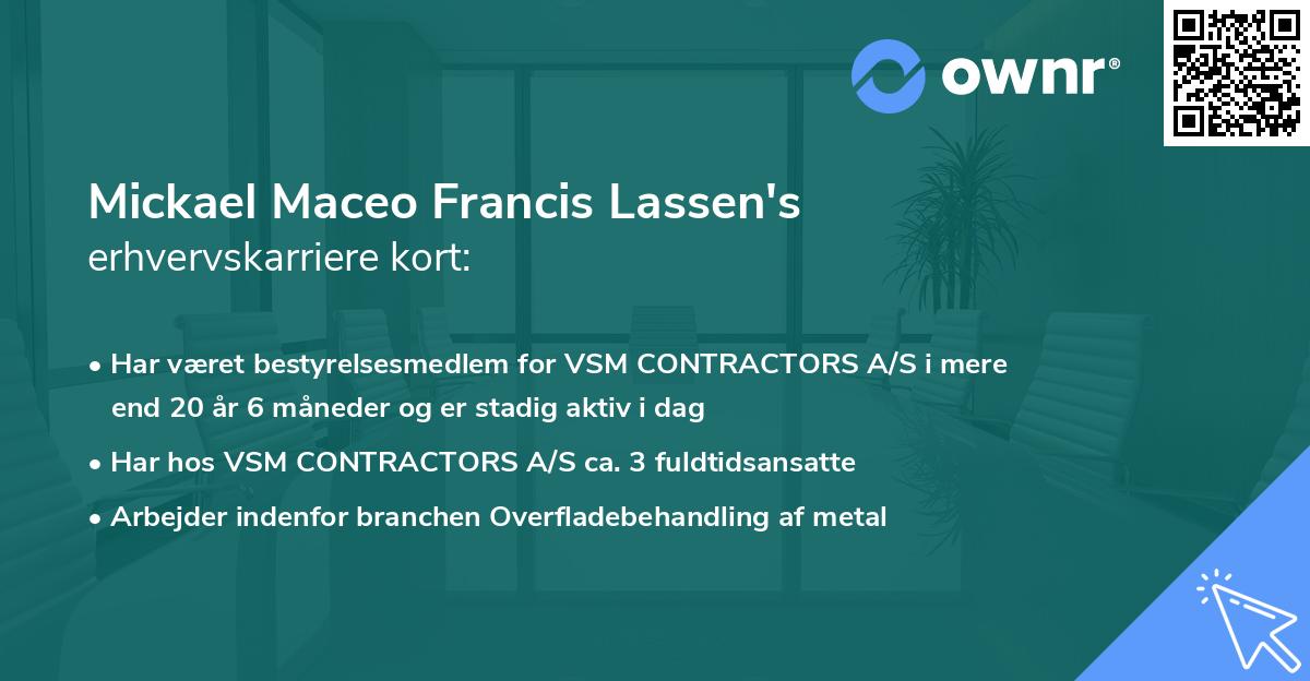 Mickael Maceo Francis Lassen's erhvervskarriere kort