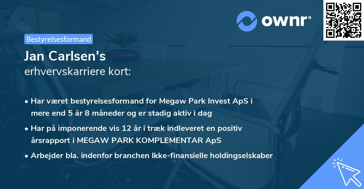 Jan Carlsen's erhvervskarriere kort