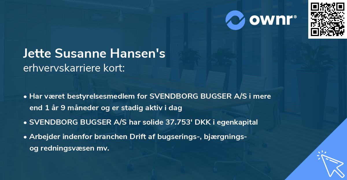 Jette Susanne Hansen's erhvervskarriere kort