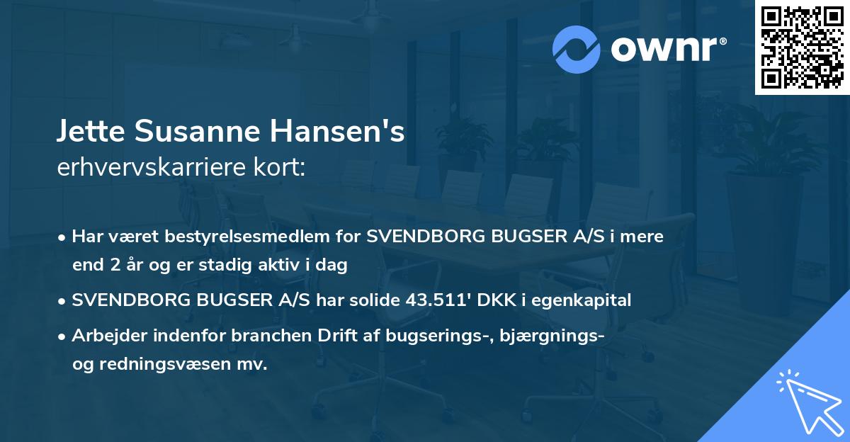 Jette Susanne Hansen's erhvervskarriere kort