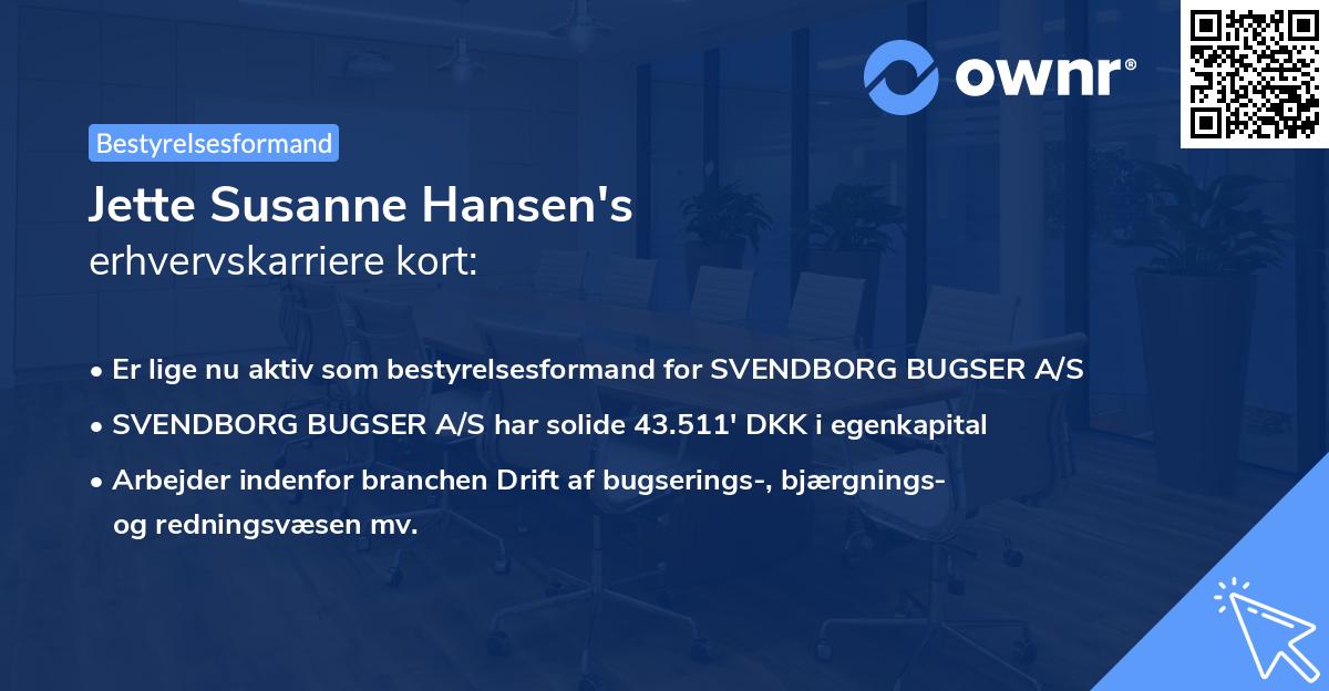 Jette Susanne Hansen's erhvervskarriere kort