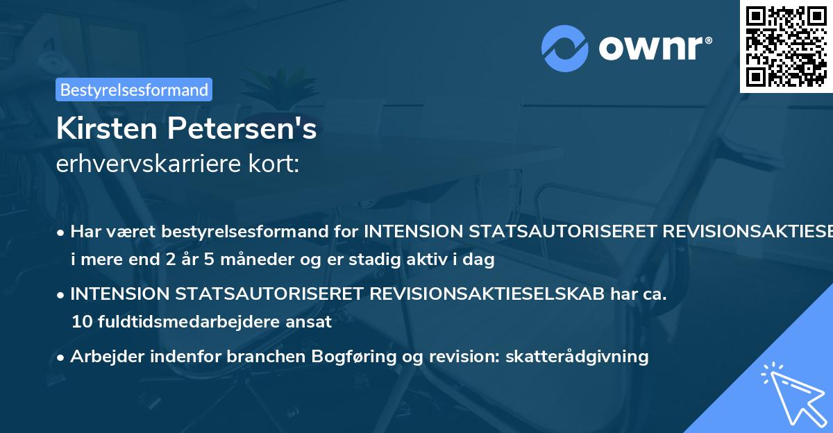 Kirsten Petersen's erhvervskarriere kort