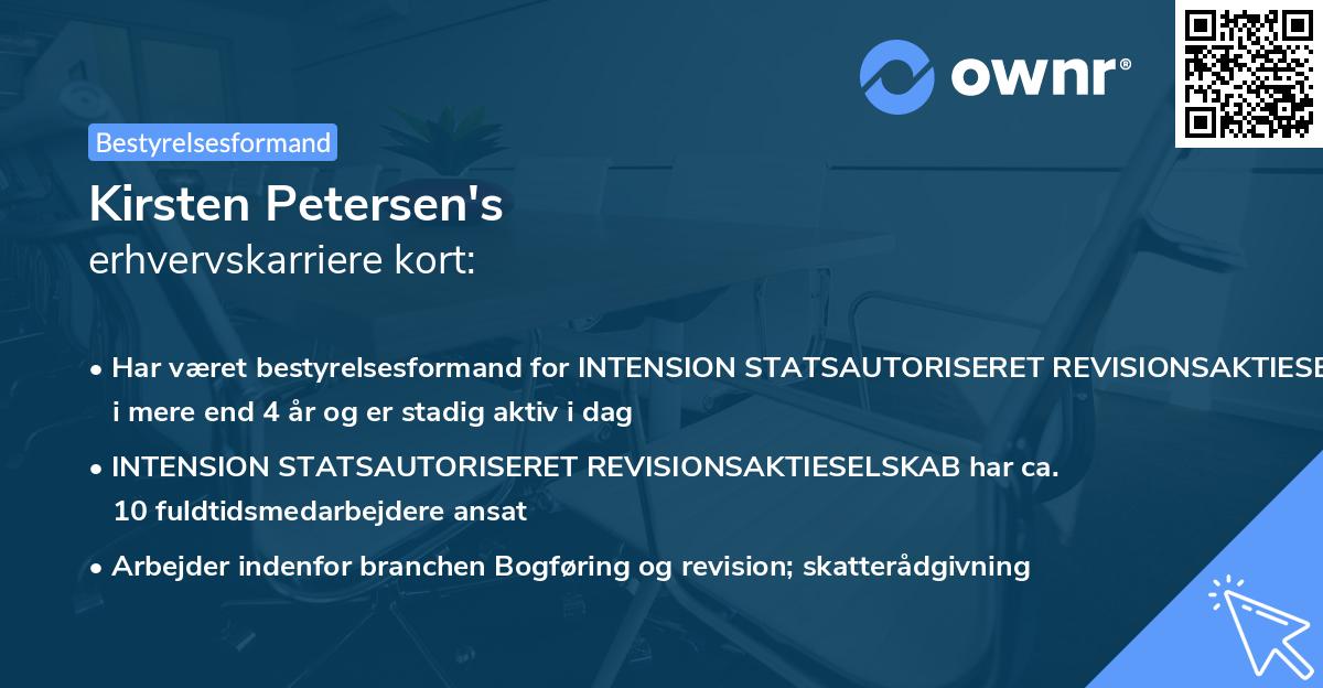 Kirsten Petersen's erhvervskarriere kort