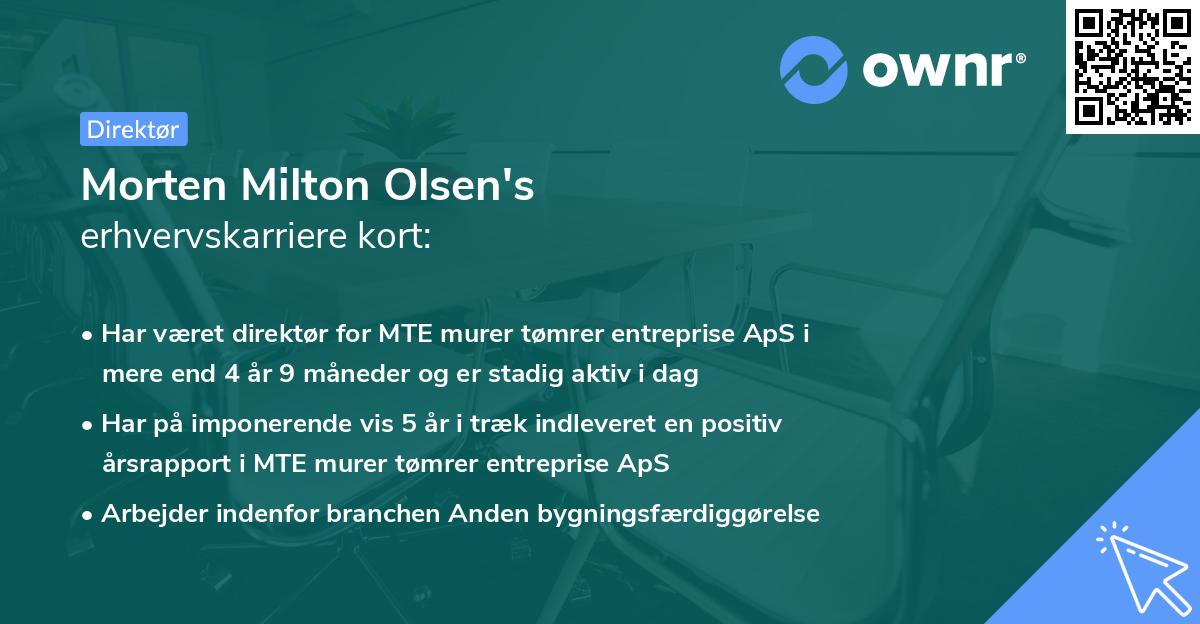 Morten Milton Olsen's erhvervskarriere kort
