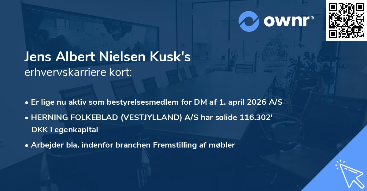Jens Albert Nielsen Kusk's erhvervskarriere kort