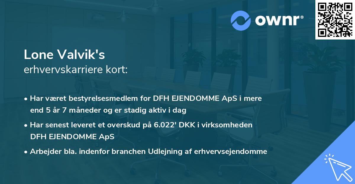 Lone Valvik's erhvervskarriere kort