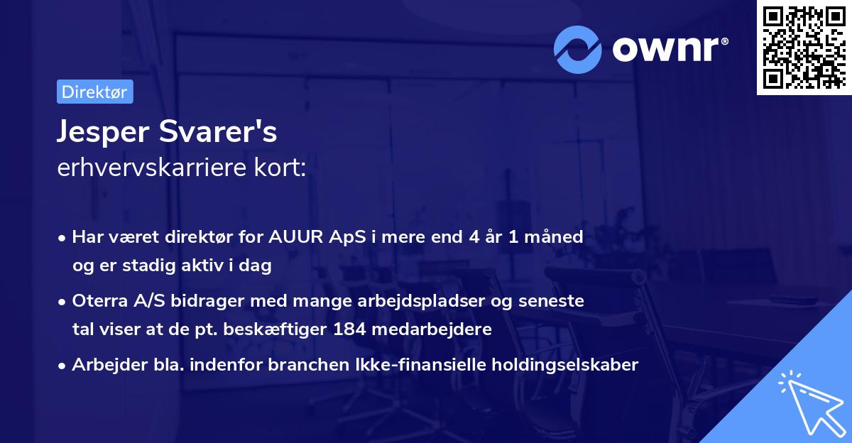 Jesper Svarer's erhvervskarriere kort