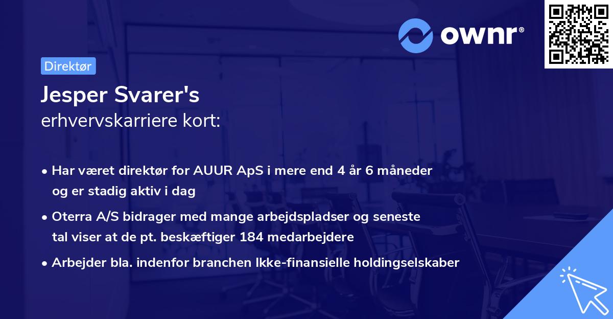 Jesper Svarer's erhvervskarriere kort