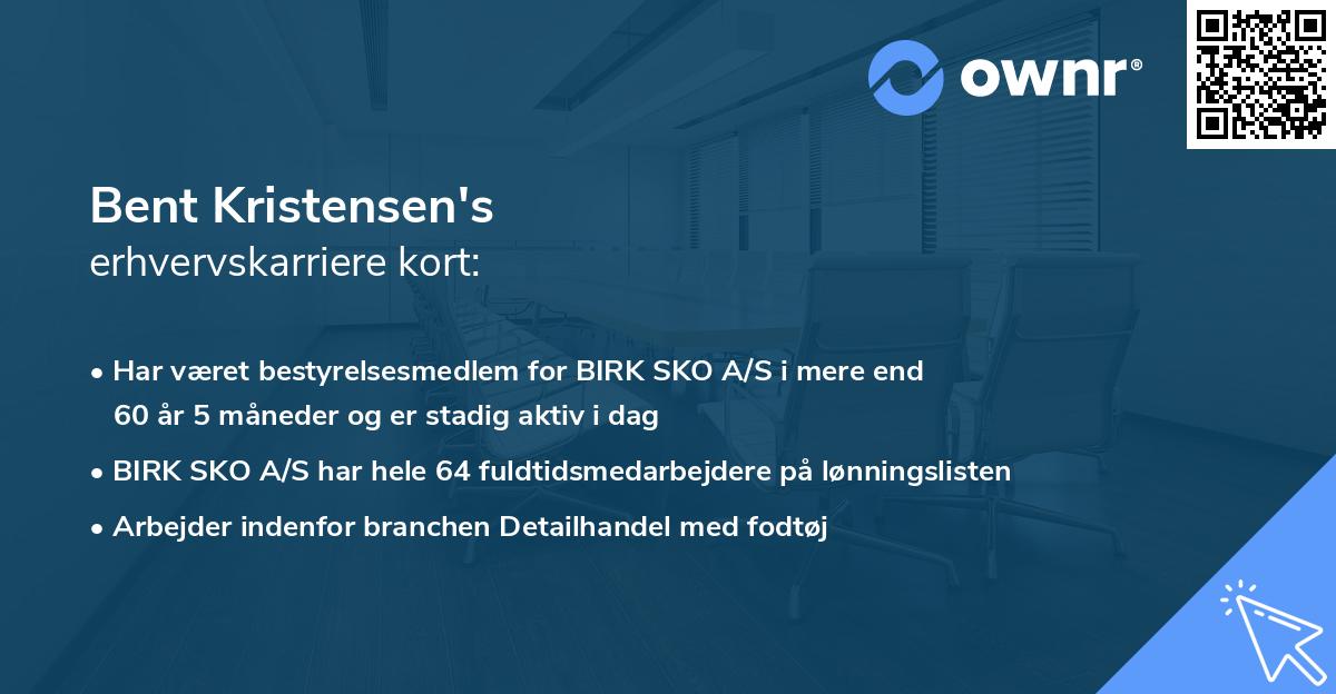 Bent Kristensen's erhvervskarriere kort