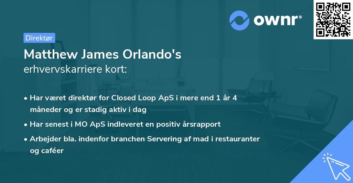 Matthew James Orlando's erhvervskarriere kort
