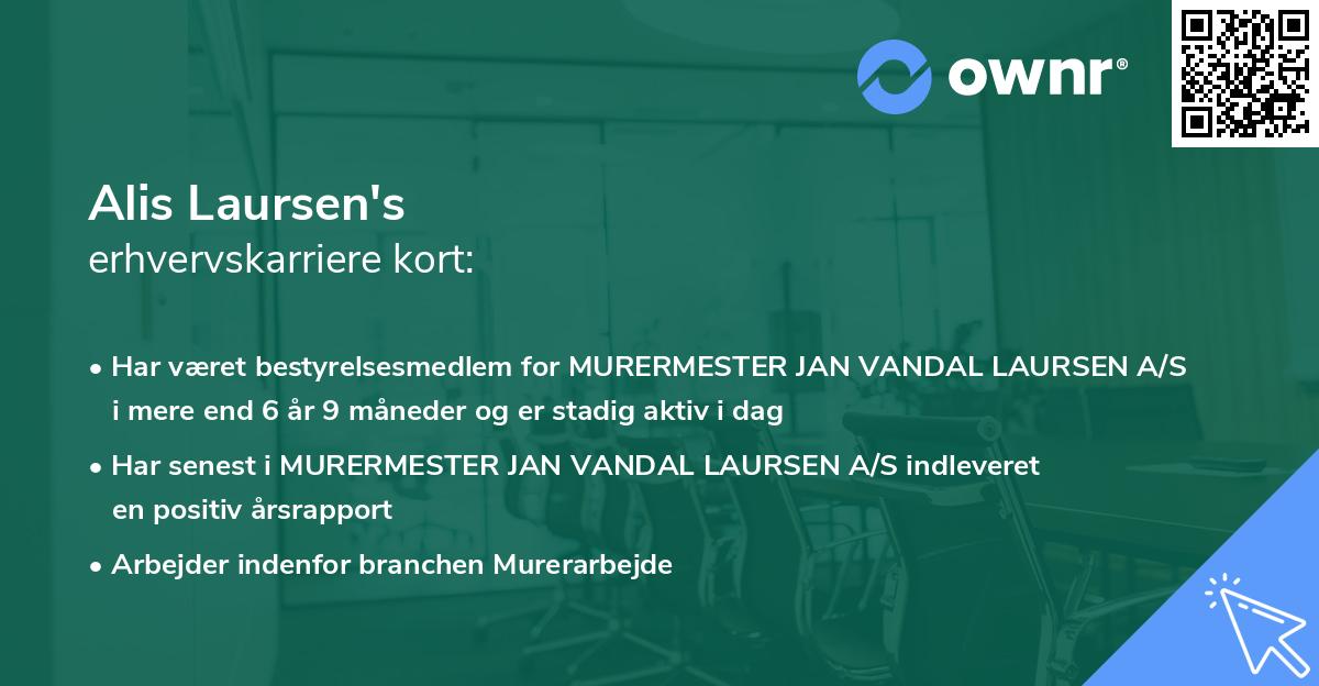 Alis Laursen's erhvervskarriere kort