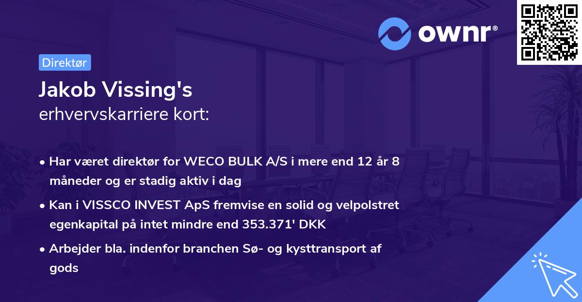 Jakob Vissing's erhvervskarriere kort