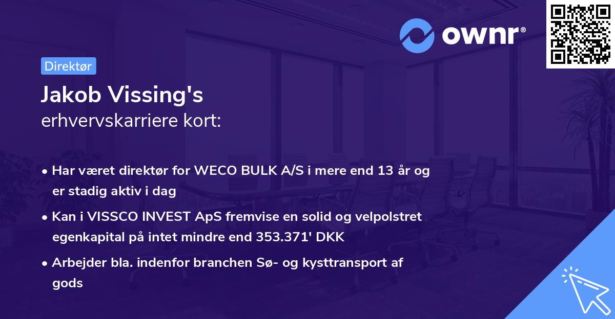 Jakob Vissing's erhvervskarriere kort