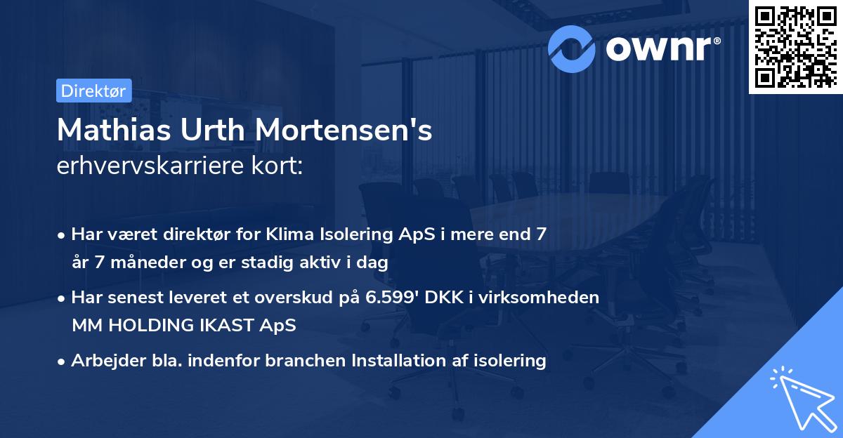 Mathias Urth Mortensen's erhvervskarriere kort