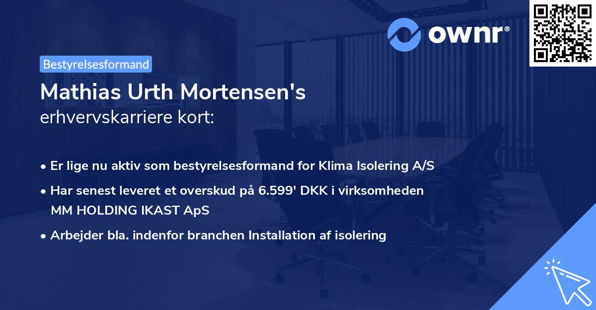 Mathias Urth Mortensen's erhvervskarriere kort