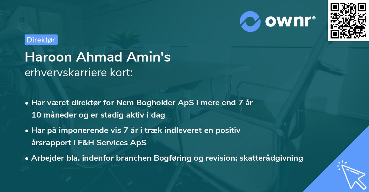 Haroon Ahmad Amin's erhvervskarriere kort