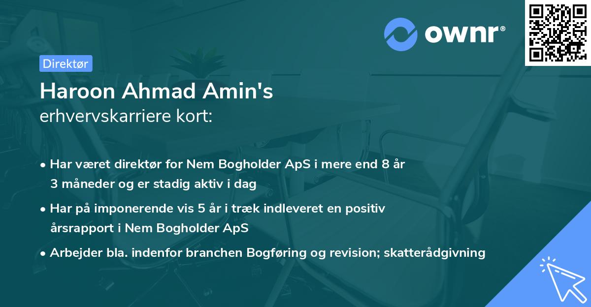 Haroon Ahmad Amin's erhvervskarriere kort