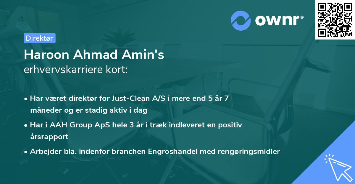 Haroon Ahmad Amin's erhvervskarriere kort