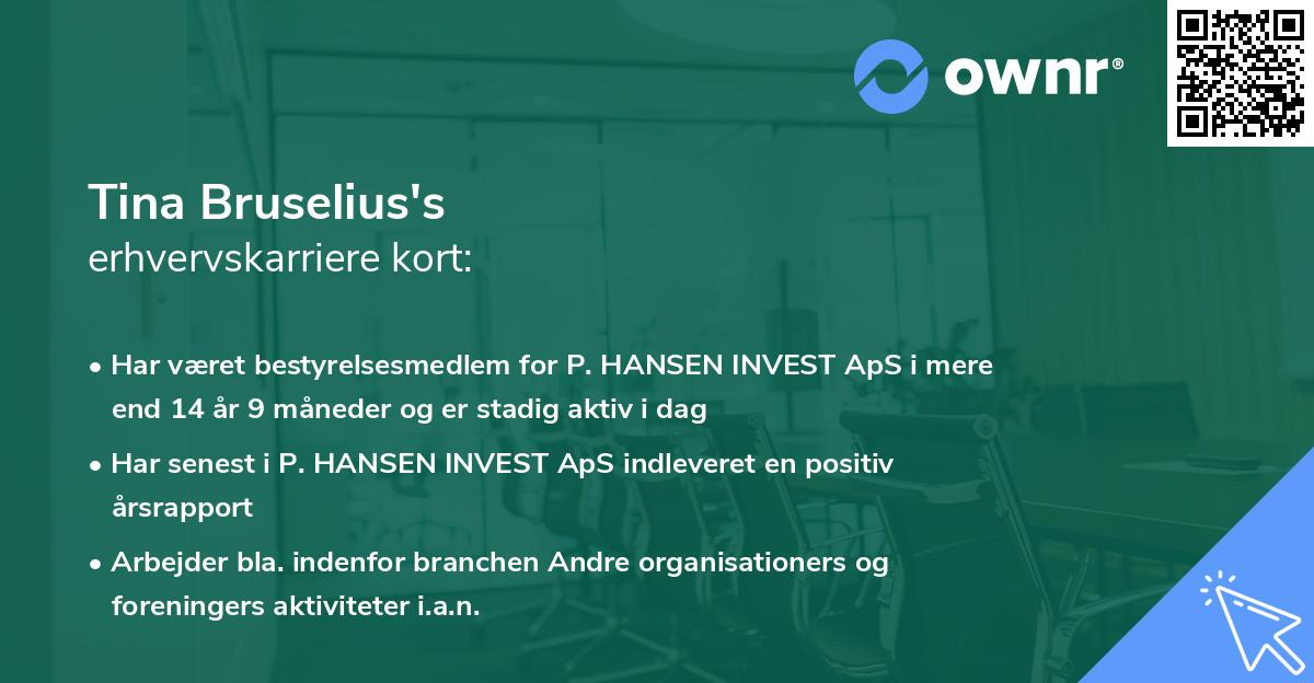 Tina Bruselius's erhvervskarriere kort